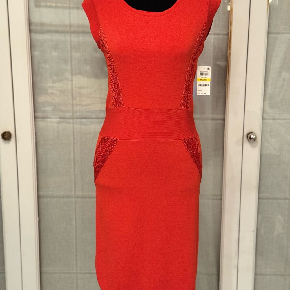 Elegant Orange/ Red Midi bodycon Women's Dress